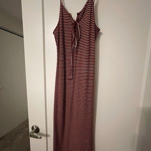 Red & white stripe midi camisole dress